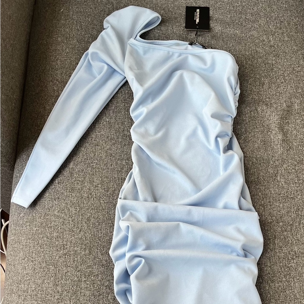 Elegant Light Blue Ruched Dress